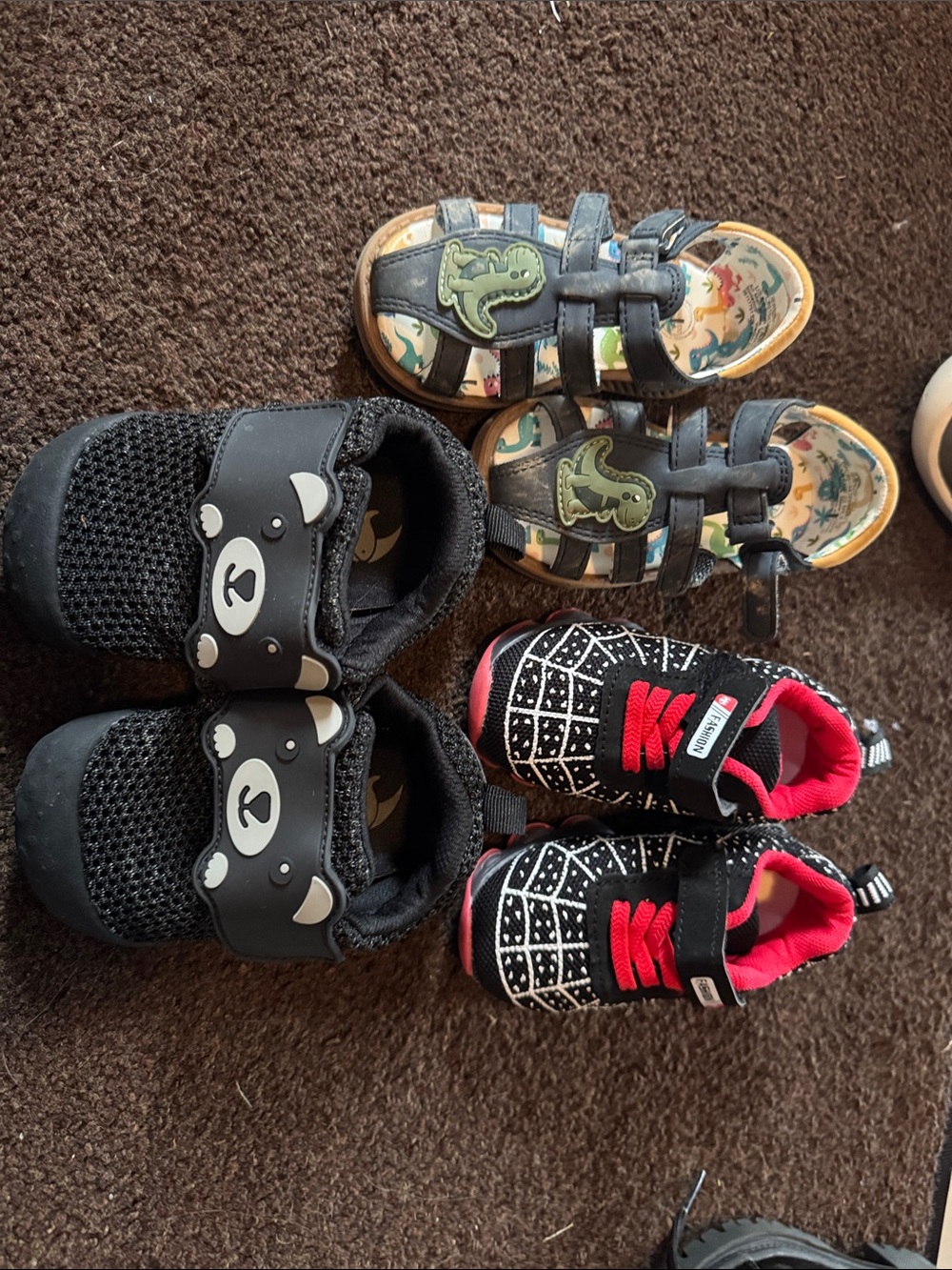 wonder nation Black Kids Sneakers with Bear Strap & Red Accent Athletic Shoes